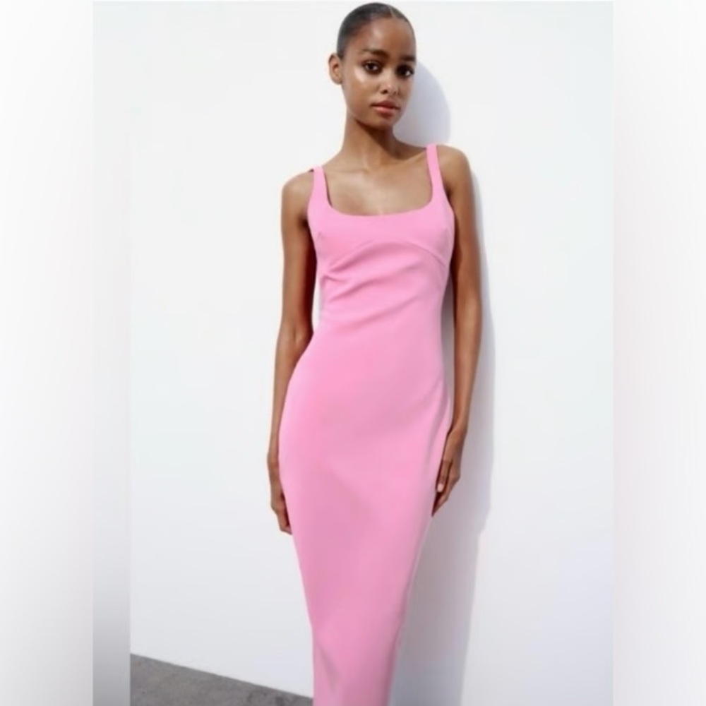 NWT Zara Fitted Midi Dress Fuchsia pink XS stunning sleeveless for summer spring